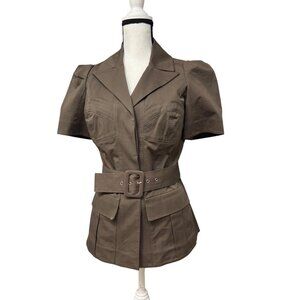 Victoria Secret  Body by Victoria Belted Short Puff Sleeve Blazer, Brown, Sz. 8